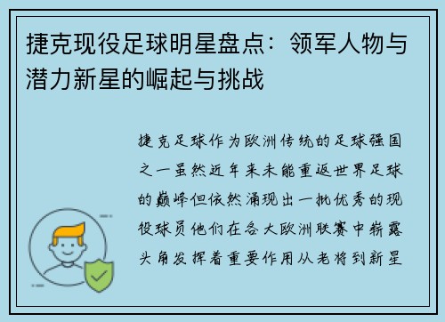 捷克现役足球明星盘点：领军人物与潜力新星的崛起与挑战